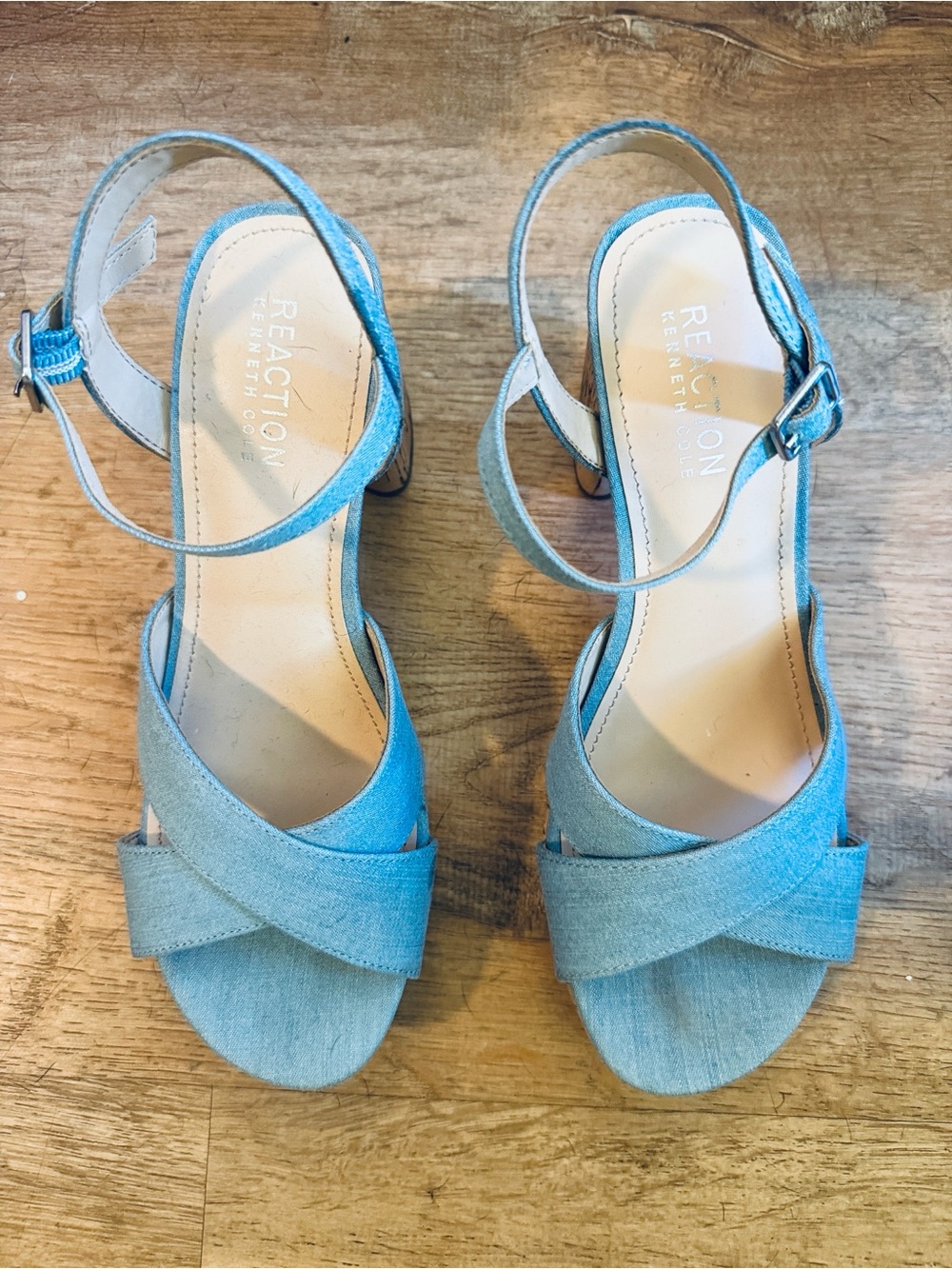 Kenneth Cole Reaction Light Blue Denim Crisscross Ankle-Strap Sandals